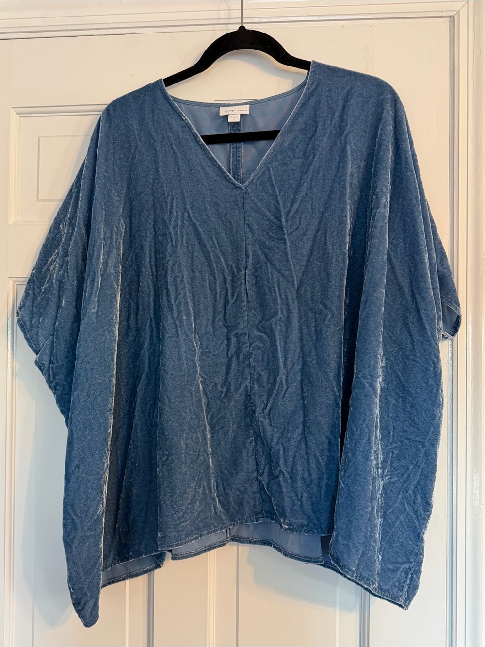 Pure Jill Elements Top Velvet Boxy Oversized Blue Size M Lagenlook Coastal